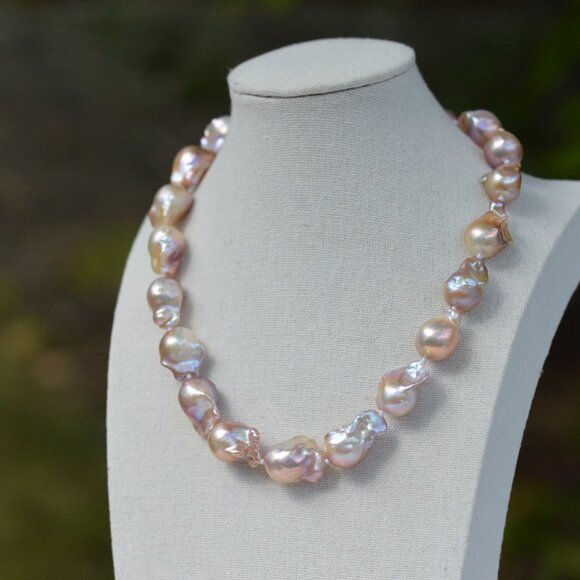 Metallic AAAA Flameball Baroque Pearl Necklace – 17" - Picture 8 of 12